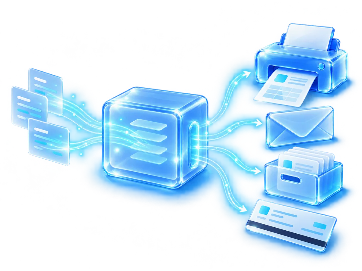 SmartPrinter: a text print stream is converted to a laser printer, email, archive and checks