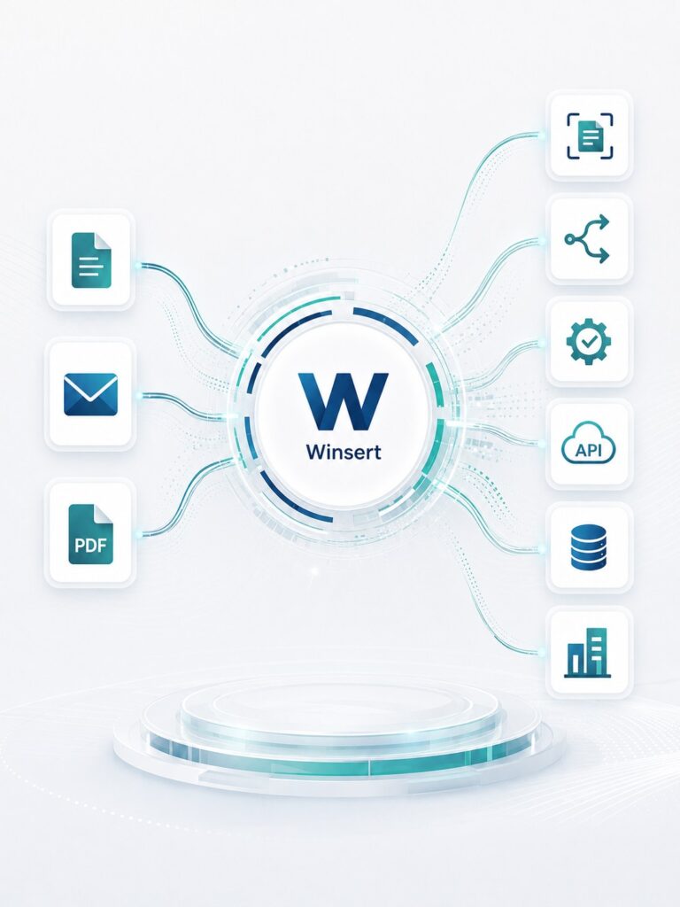 Winsert integration hub connecting documents, email and PDFs with ERP, CRM, databases and APIs